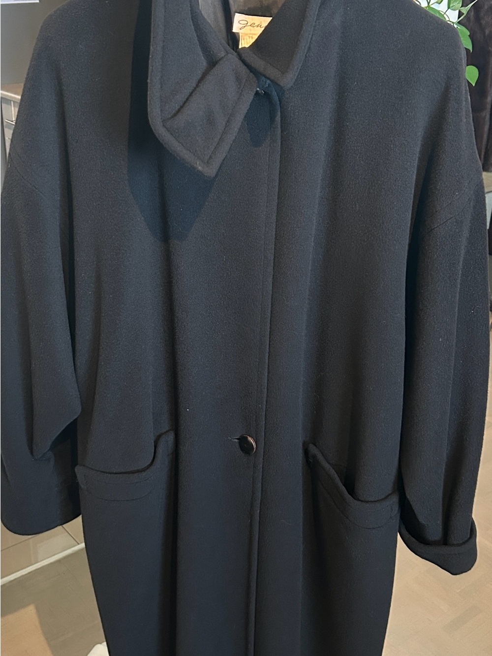 Genny Italy long Classic Black high grade virgin wool, Women's Overcoat.
